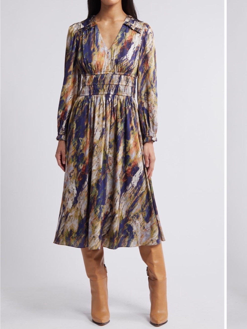 Julia Jordan/ Nordstrom Multi-Color Abstract Print Long-Sleeve Midi Dress
